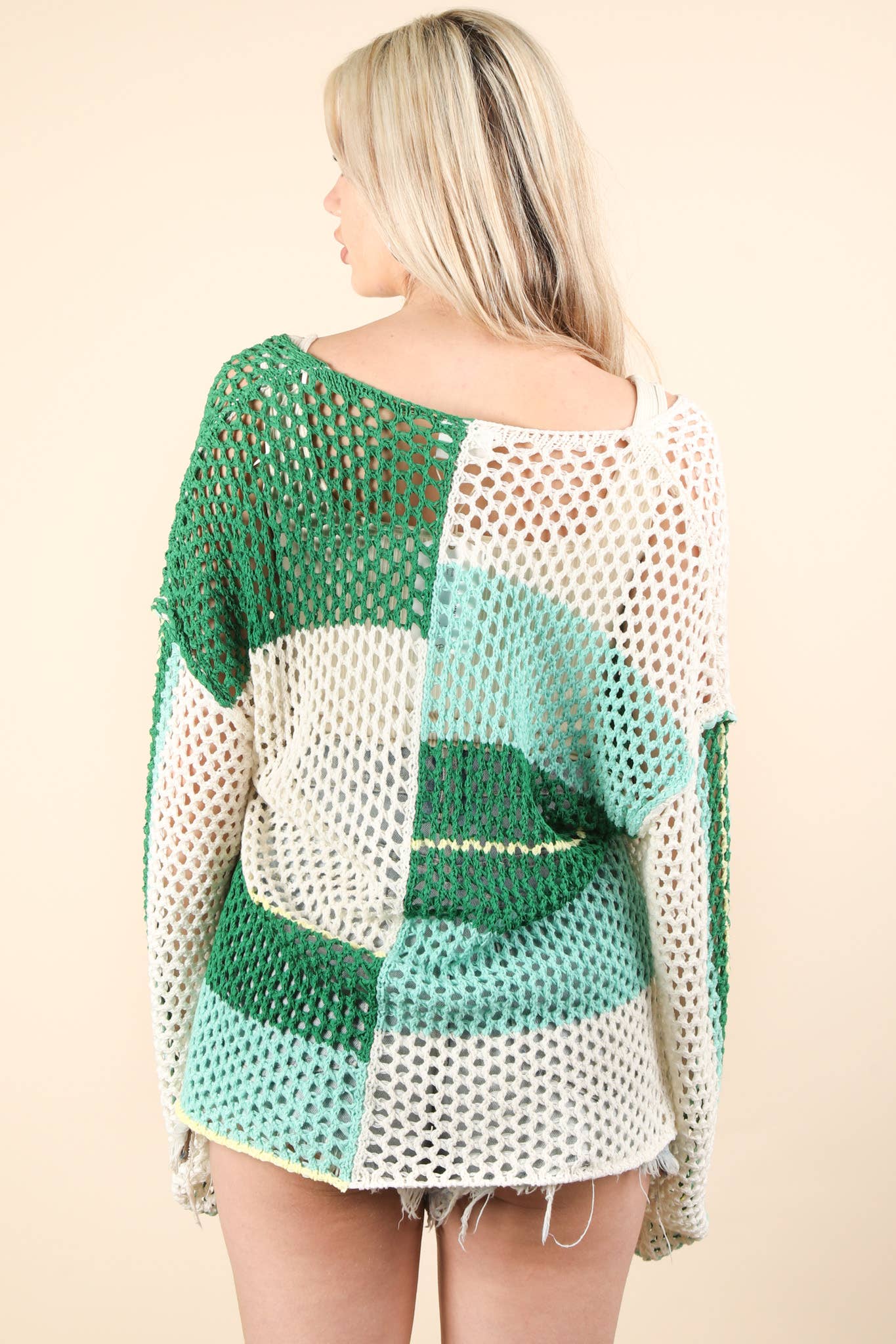 Color Block Oversized Summer Knit Sweater Top in Mint Green