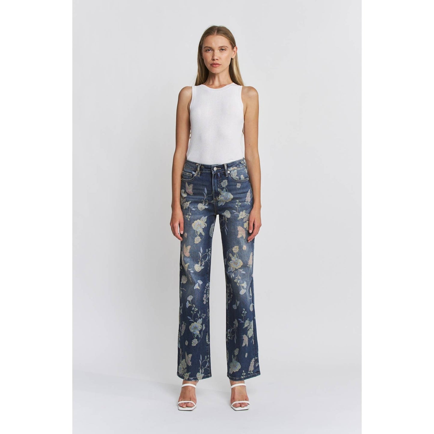 High Rise Wide Leg Denim in Floral Blue by MICA