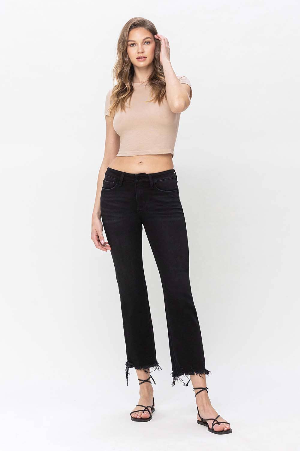 Black Raw Distressed Crop Flare by Lovervet