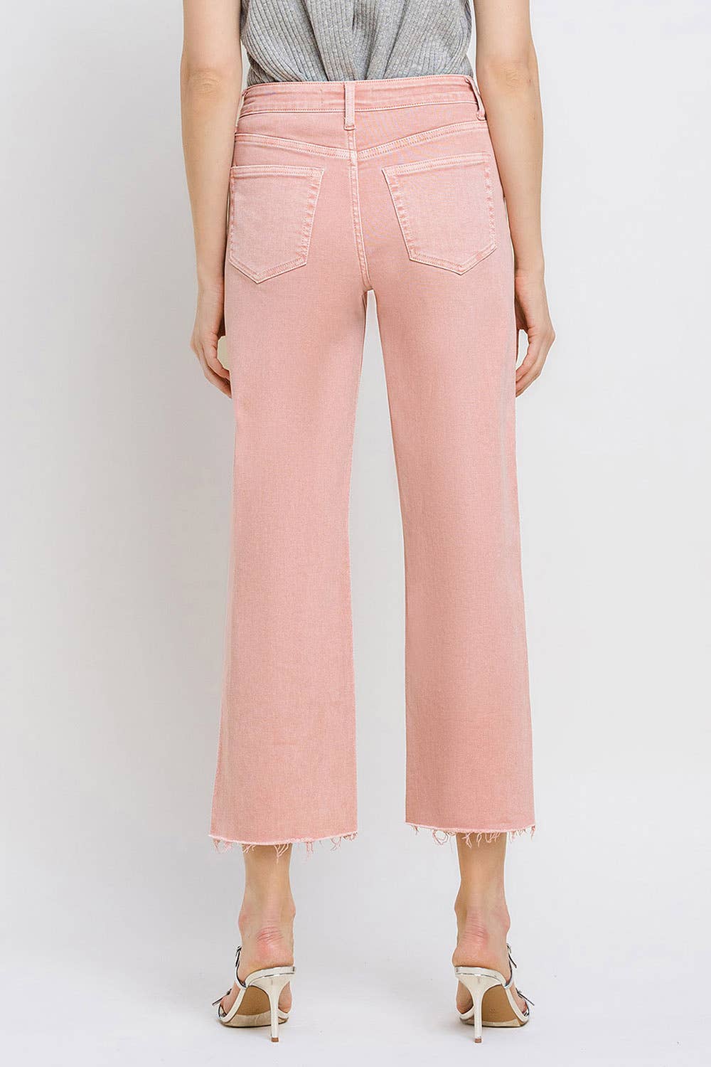High Rise Crop Wide Leg Denim in Silver Pink by Vervet