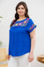 Seas the Day Floral Embroidery Scallop Lace Blouse in Royal Blue