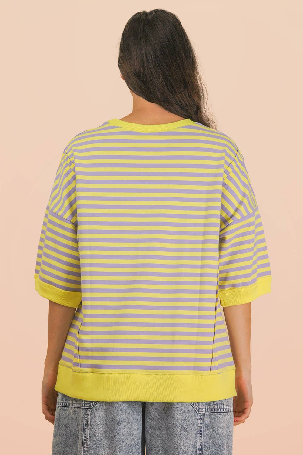 Oversized Stripe Casual Knit Top in Lavender & Lemon