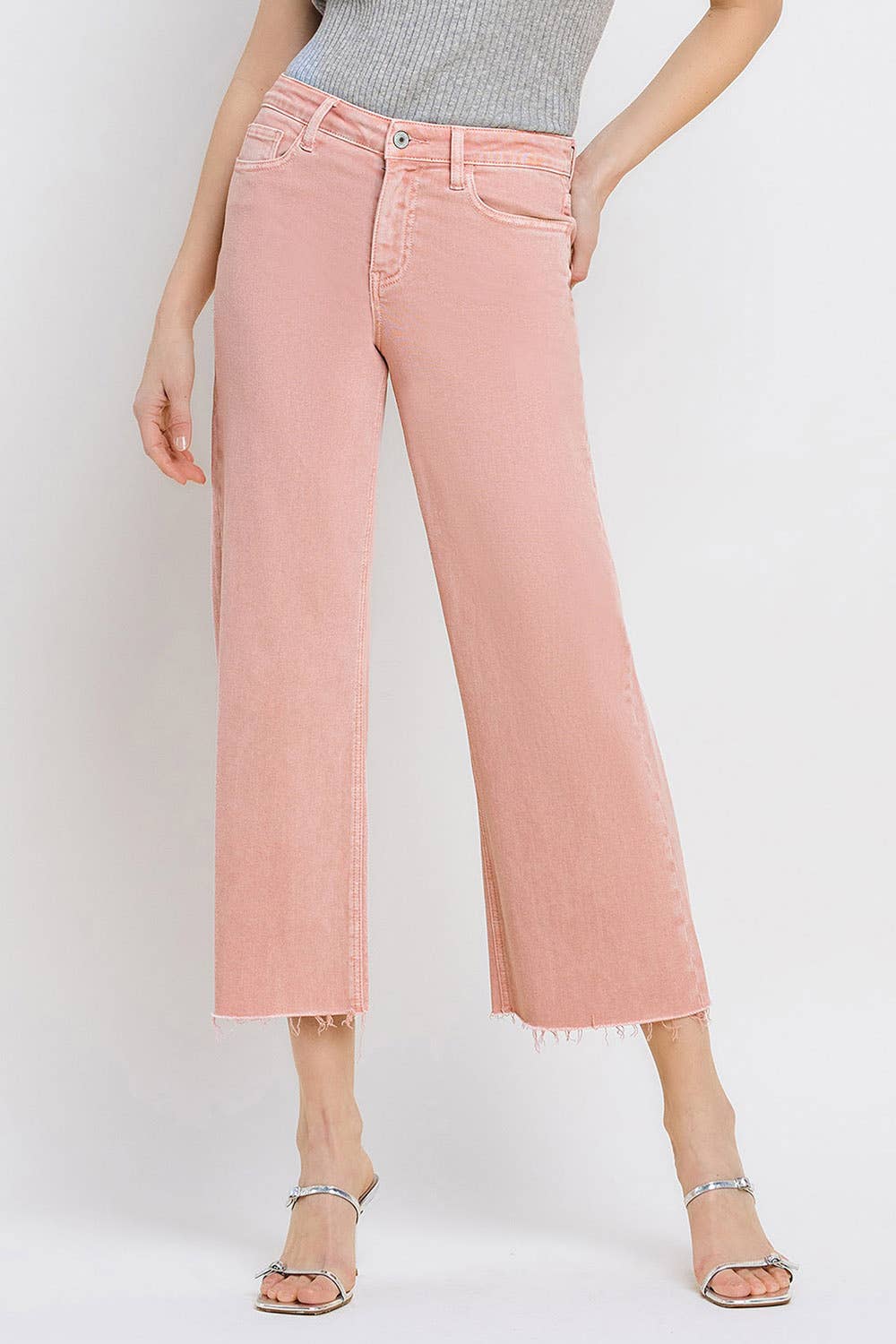 High Rise Crop Wide Leg Denim in Silver Pink by Vervet