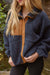 Colorblock Snap Button Down Fleece Jacket in Navy & Camel