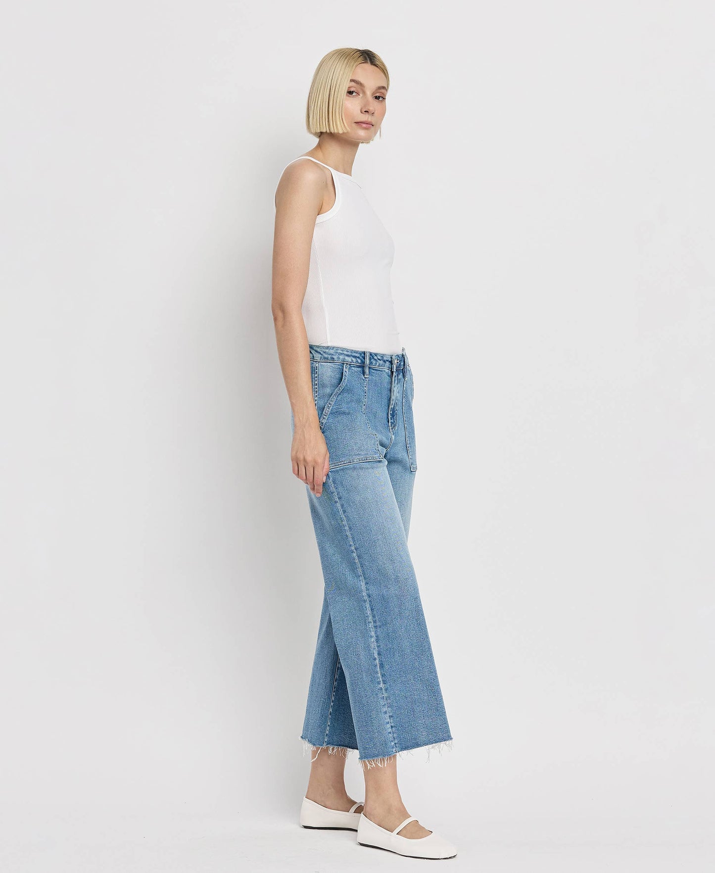 High Rise Utility Wide Jean in Medium Wash