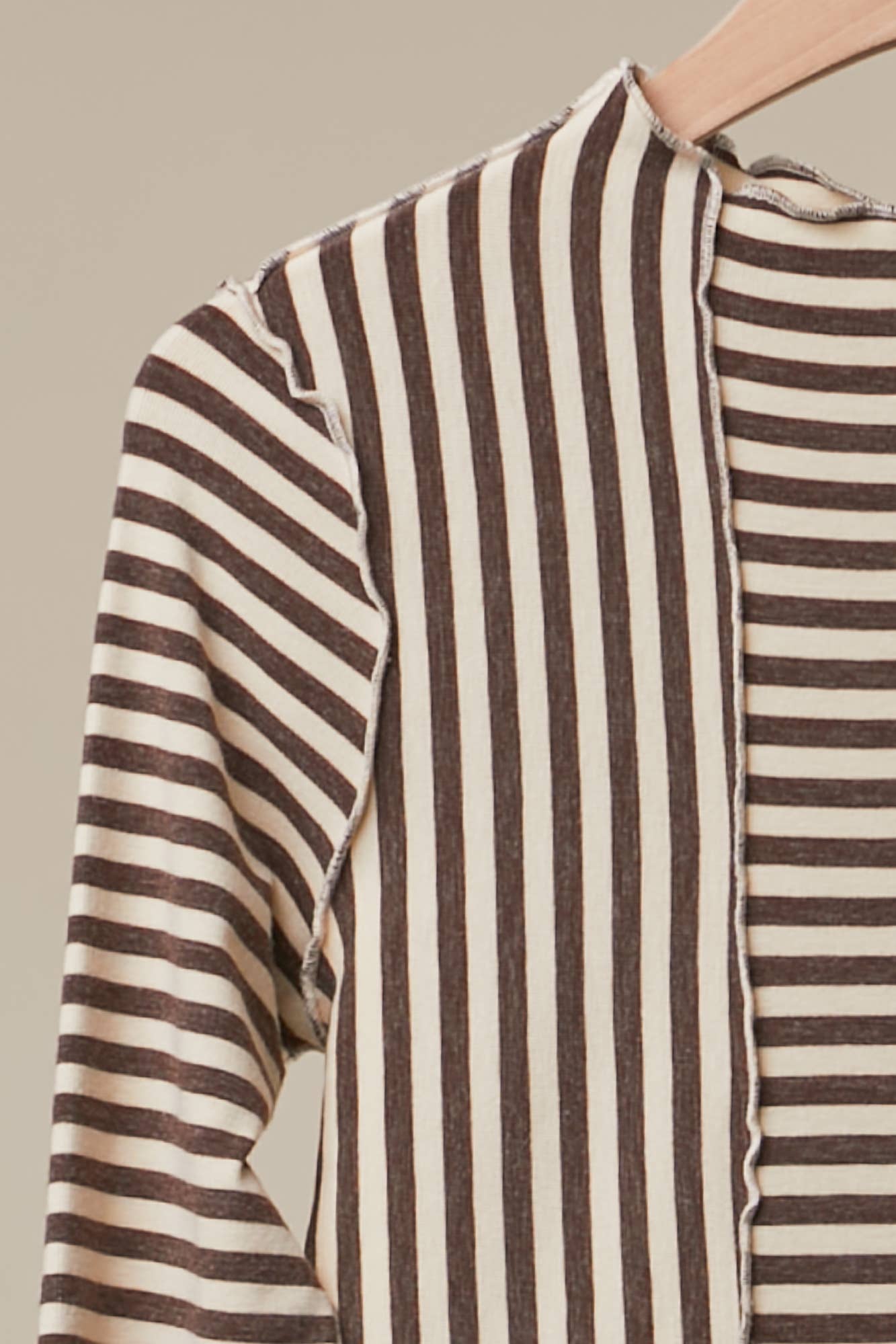 Asymmetrical Stripe Long Sleev Pullover in Brown