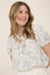 Floral Print Scallop Trim Blouse in Grey