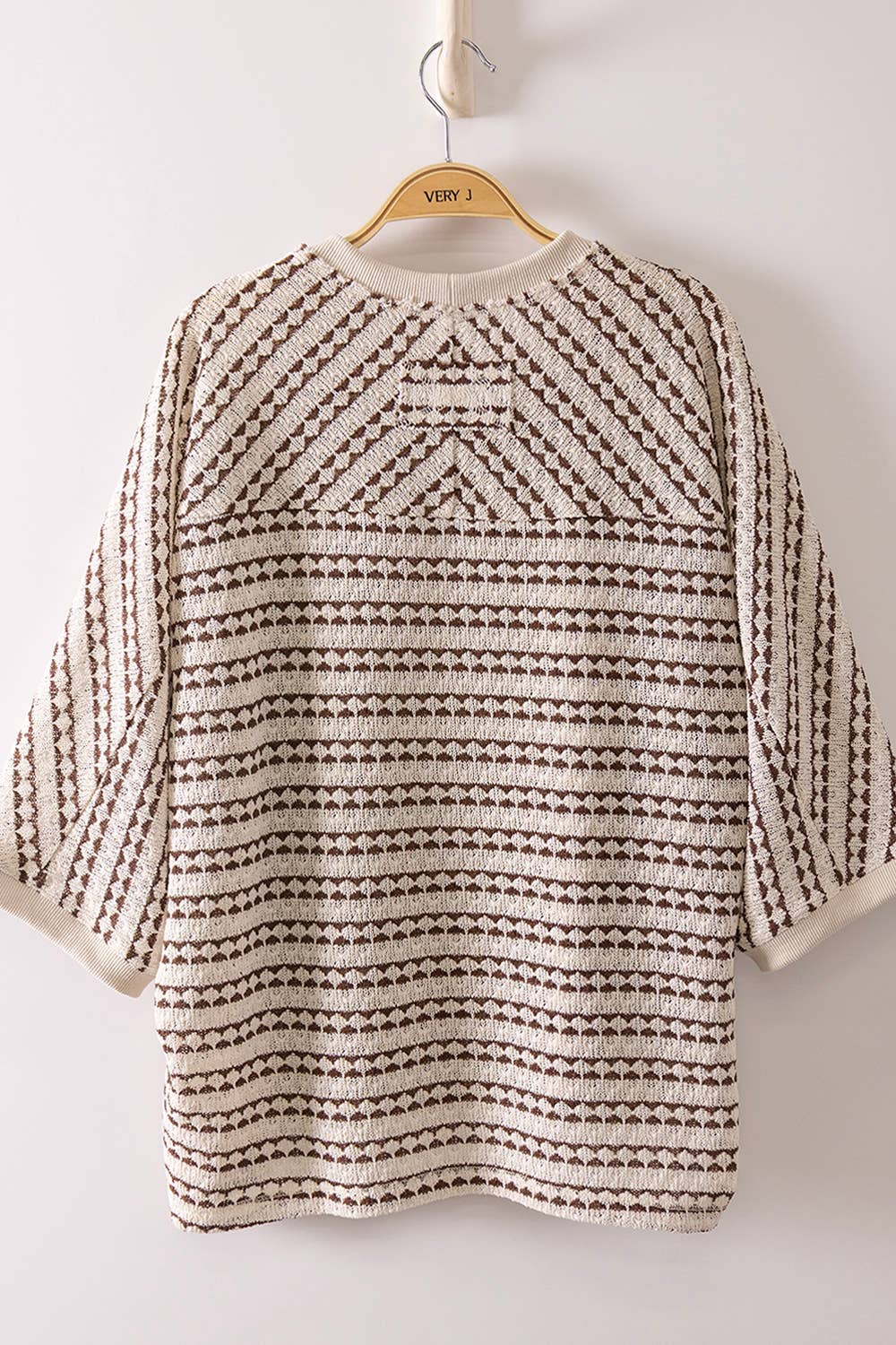 Textured Stripe Knit Top in Mocha & Cream