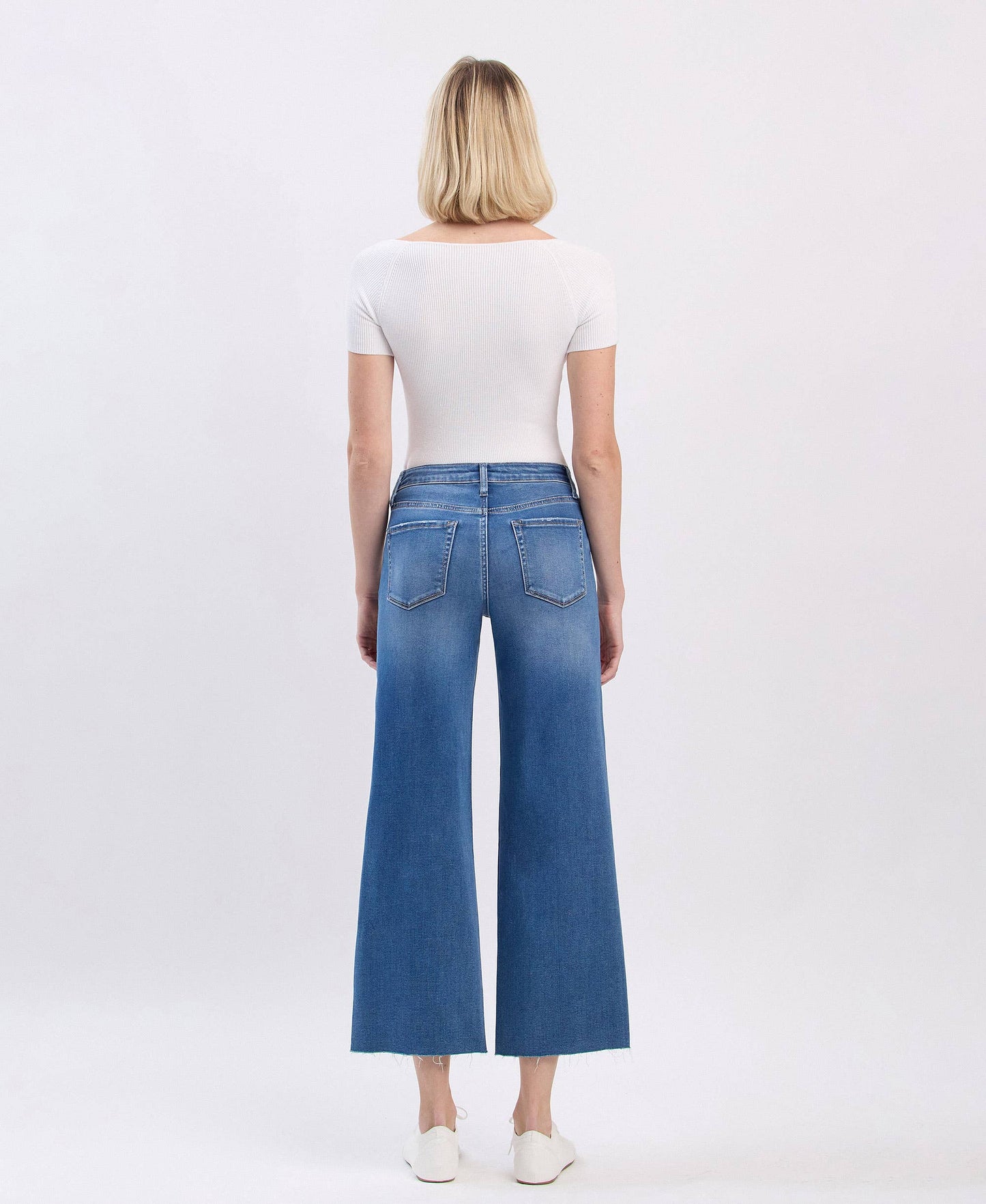 High Rise Clean Cut Raw Hem Crop Slim Wide Leg by Vervet