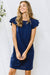 Ruffle Sleeves Solid Tunic Dress in Navy