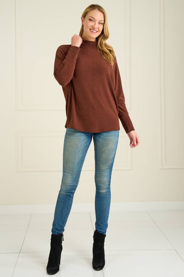 Cozy Women's Rib Top in Chestnut Brown