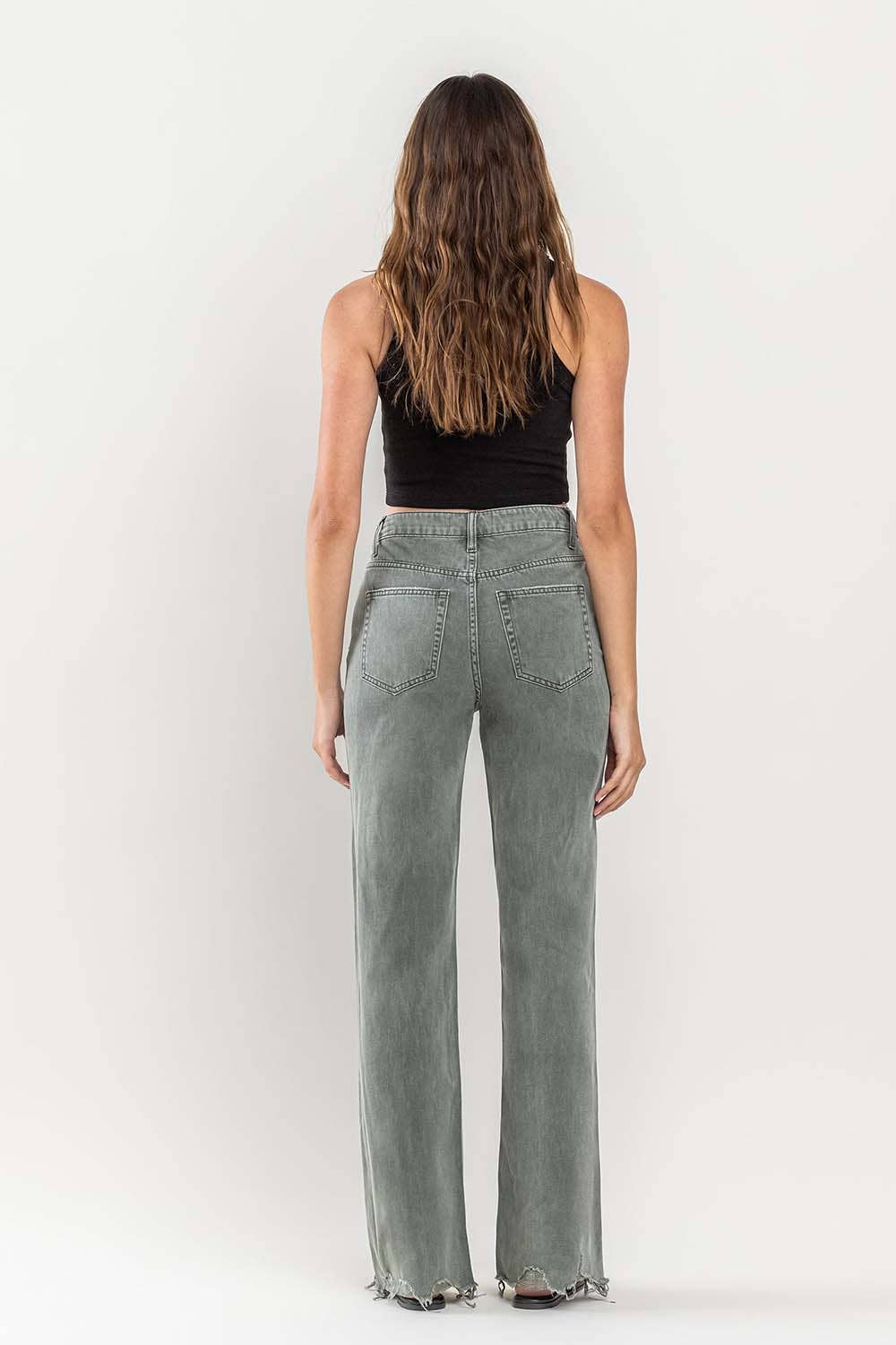 90'S Vintage Super High Rise Flare Jean in Thyme by Vervet
