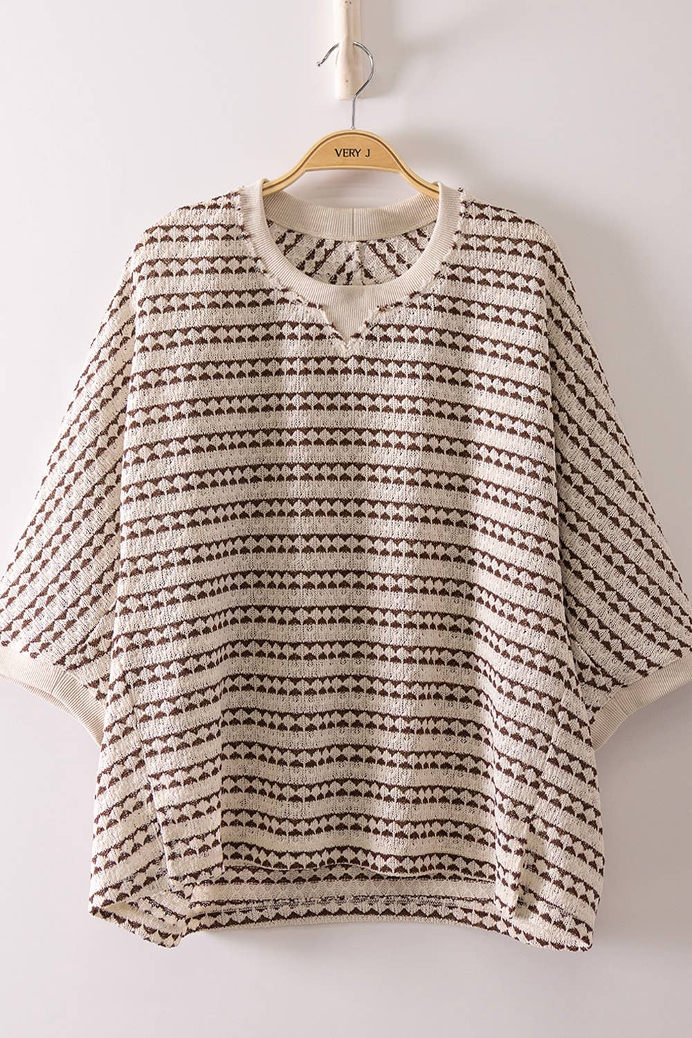 Textured Stripe Knit Top in Mocha & Cream