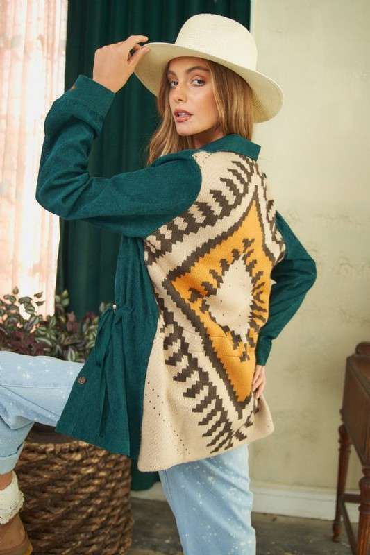 Washed Print Jacket in Emerald Green