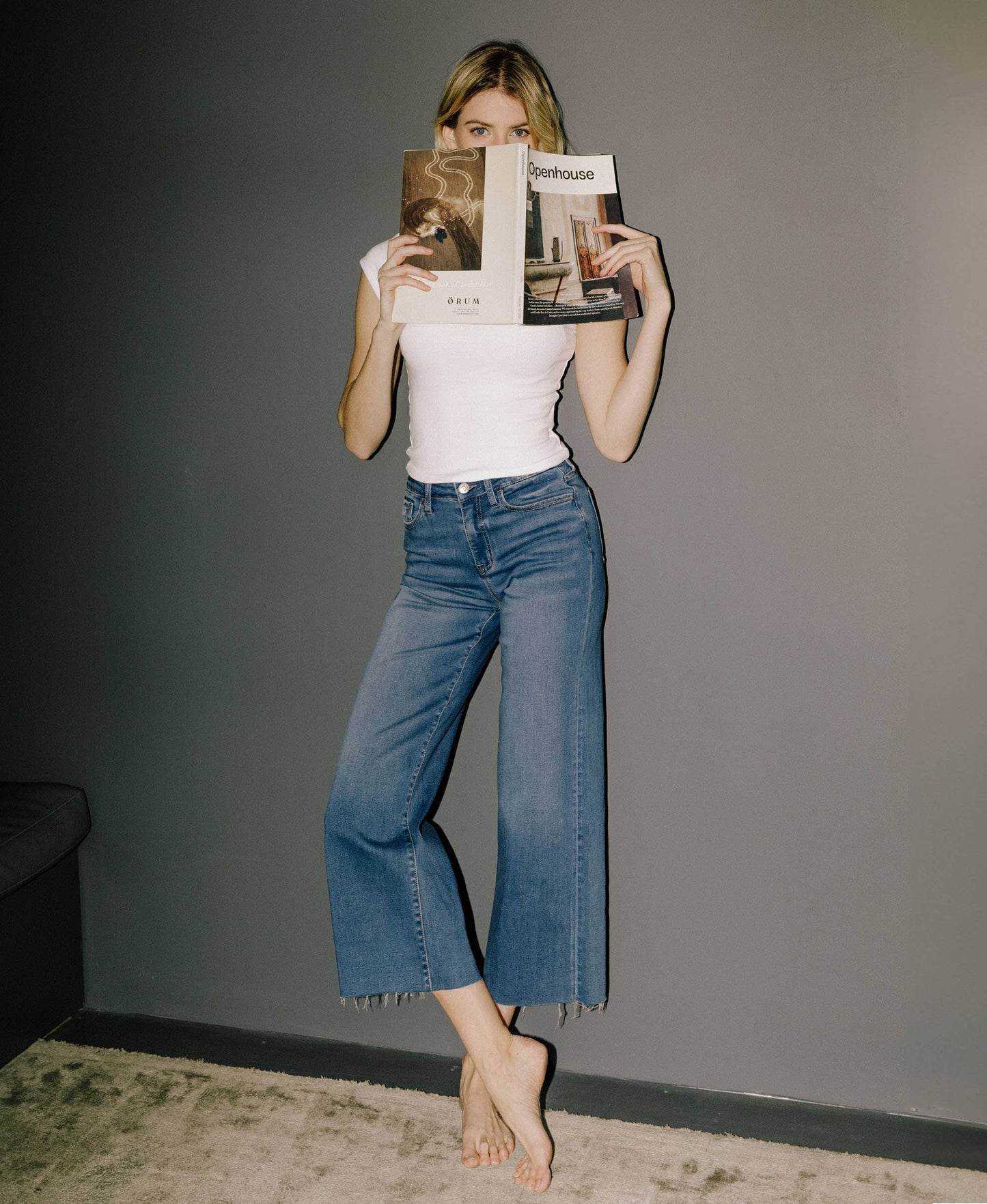 High Rise Clean Cut Raw Hem Crop Slim Wide Leg by Vervet