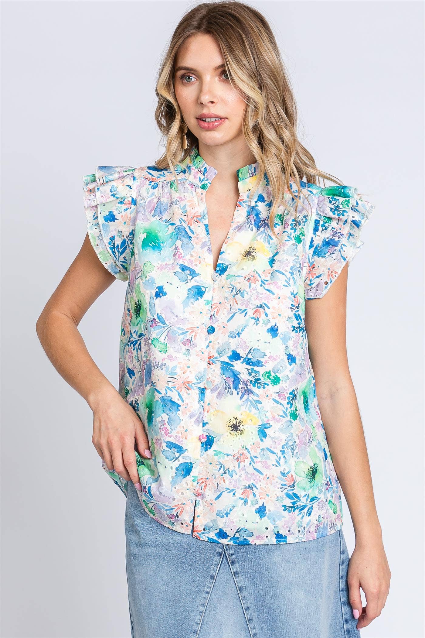 Cassidy Floral Watercolor Blouse