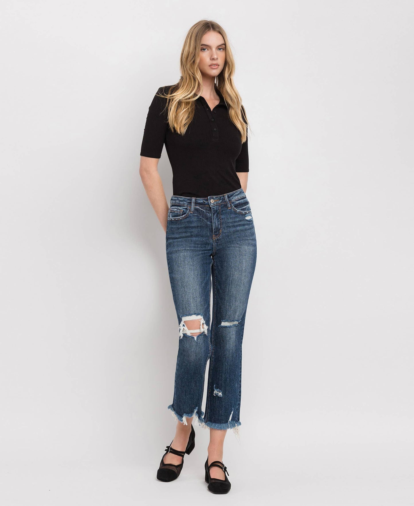 High Rise Crop Straight Distressed Jeans by Lovervet