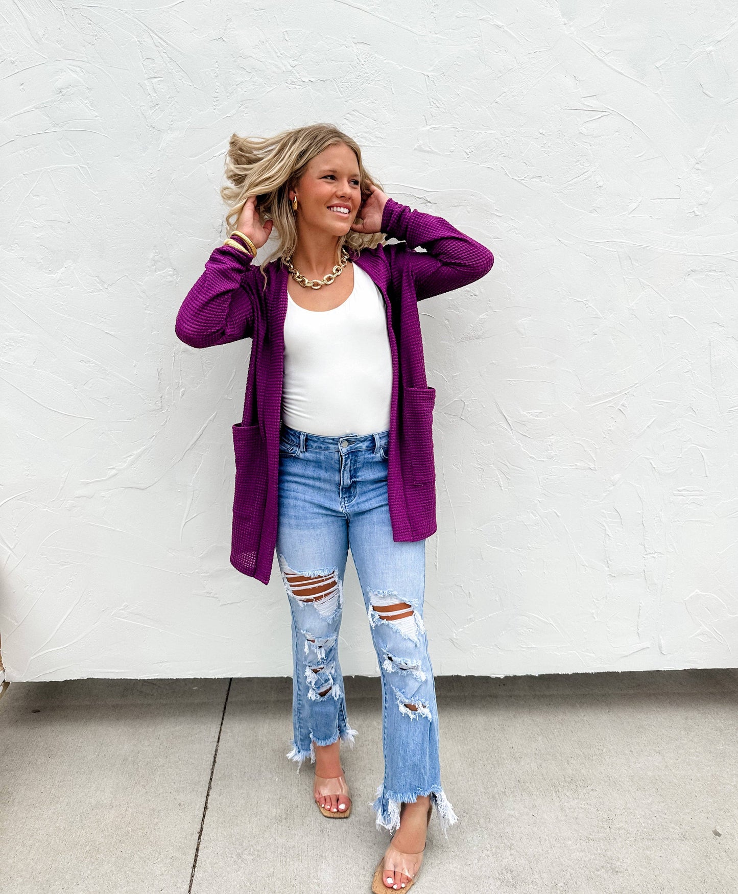 Lola Cardigan in Dusty Pink & Purple