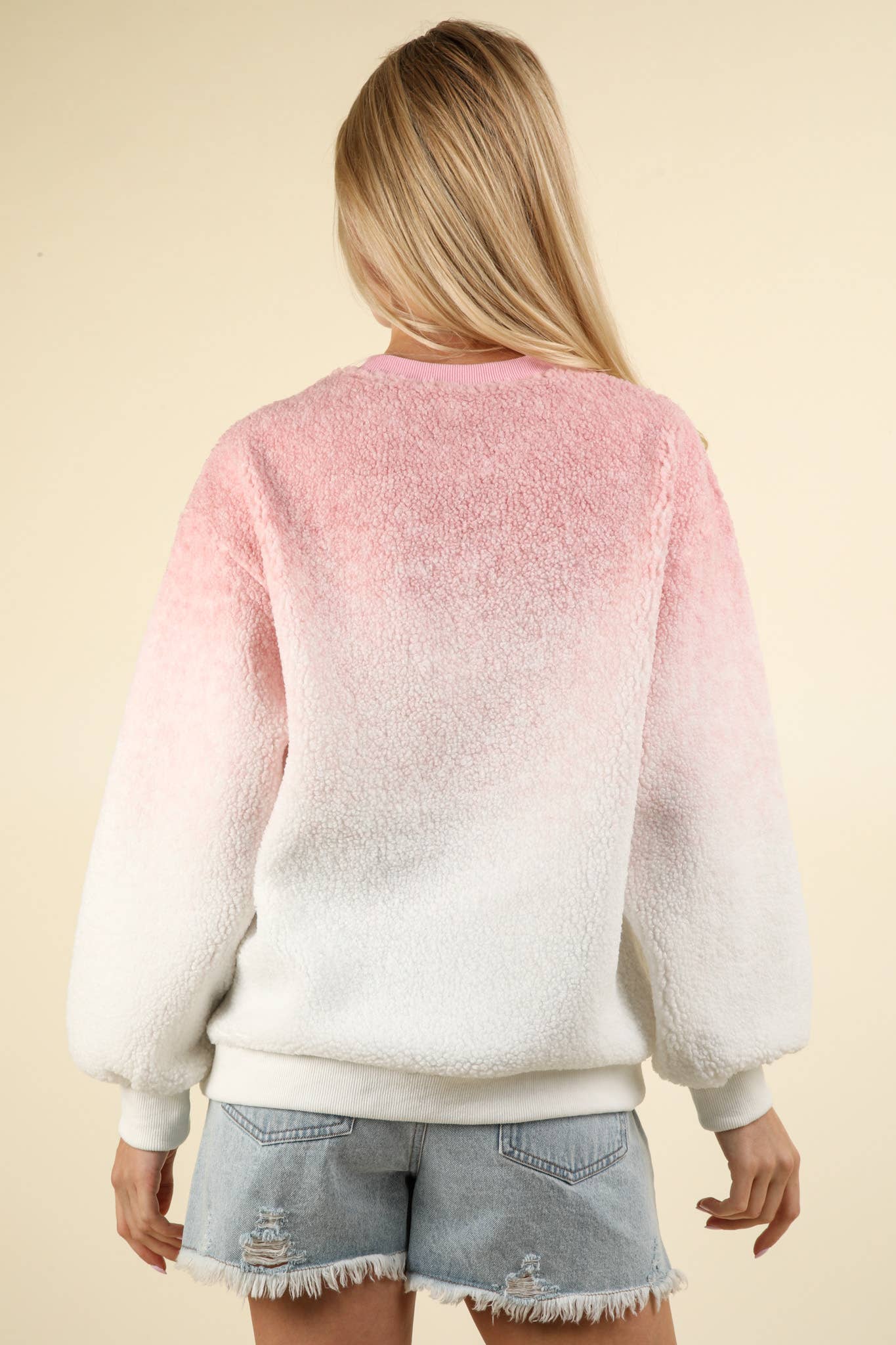 Soft Fleece Ombre Oversized Knit Top in Pink