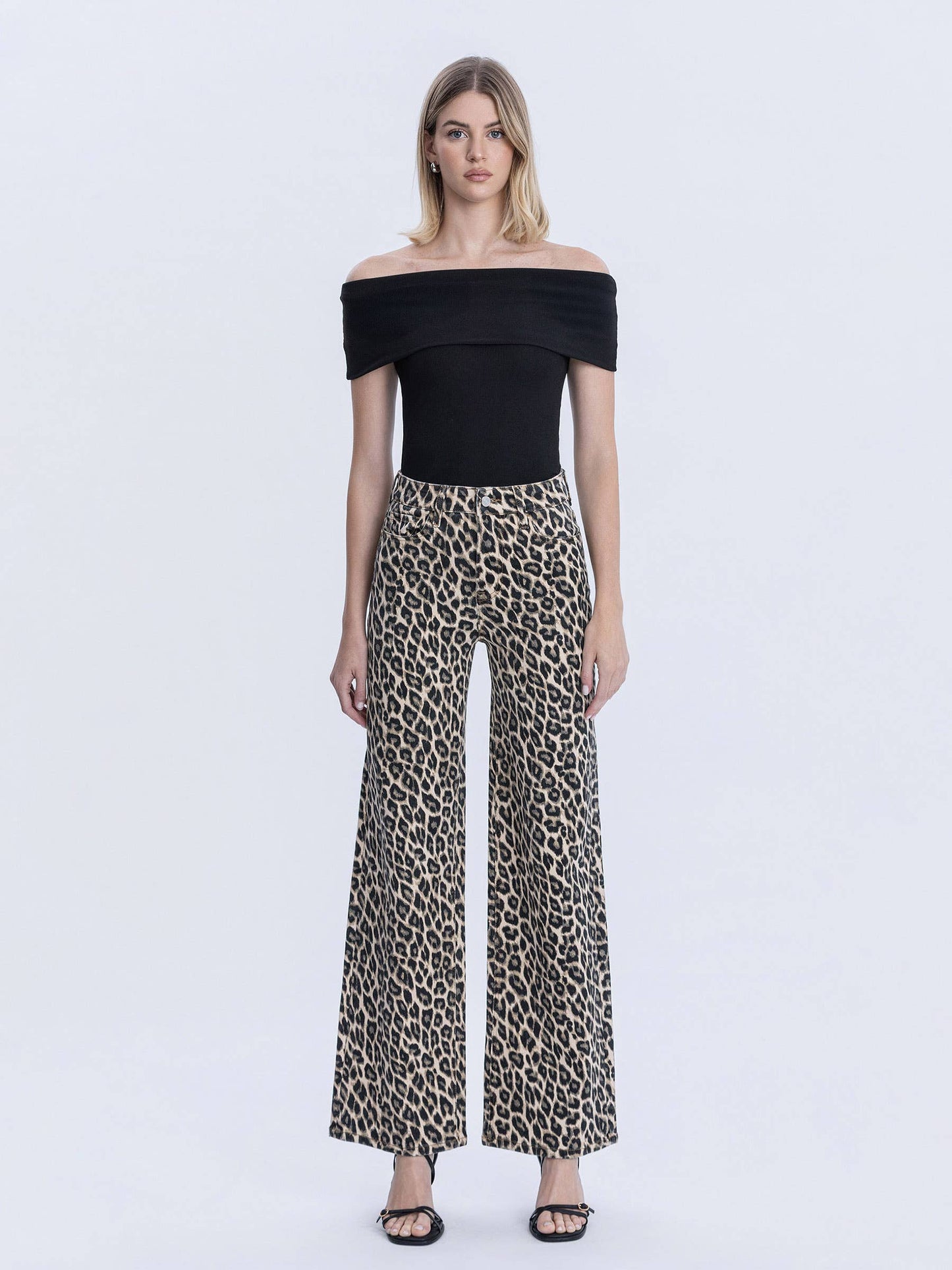 Super High Rise Leopard Wide Leg Denim