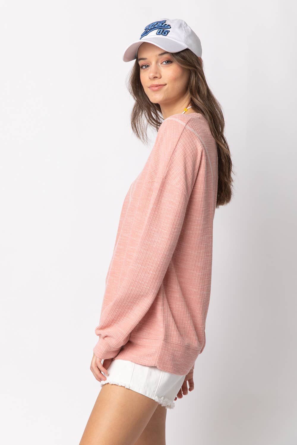Ribbed Knit V Stitch Top in Mauve