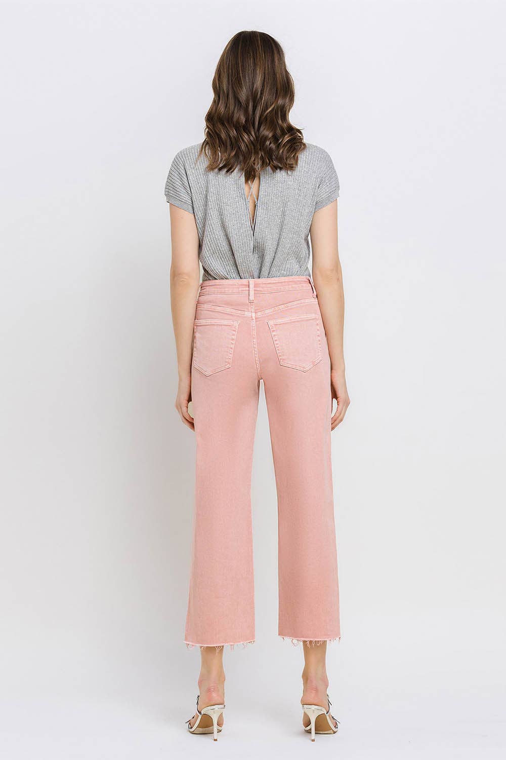 High Rise Crop Wide Leg Denim in Silver Pink by Vervet
