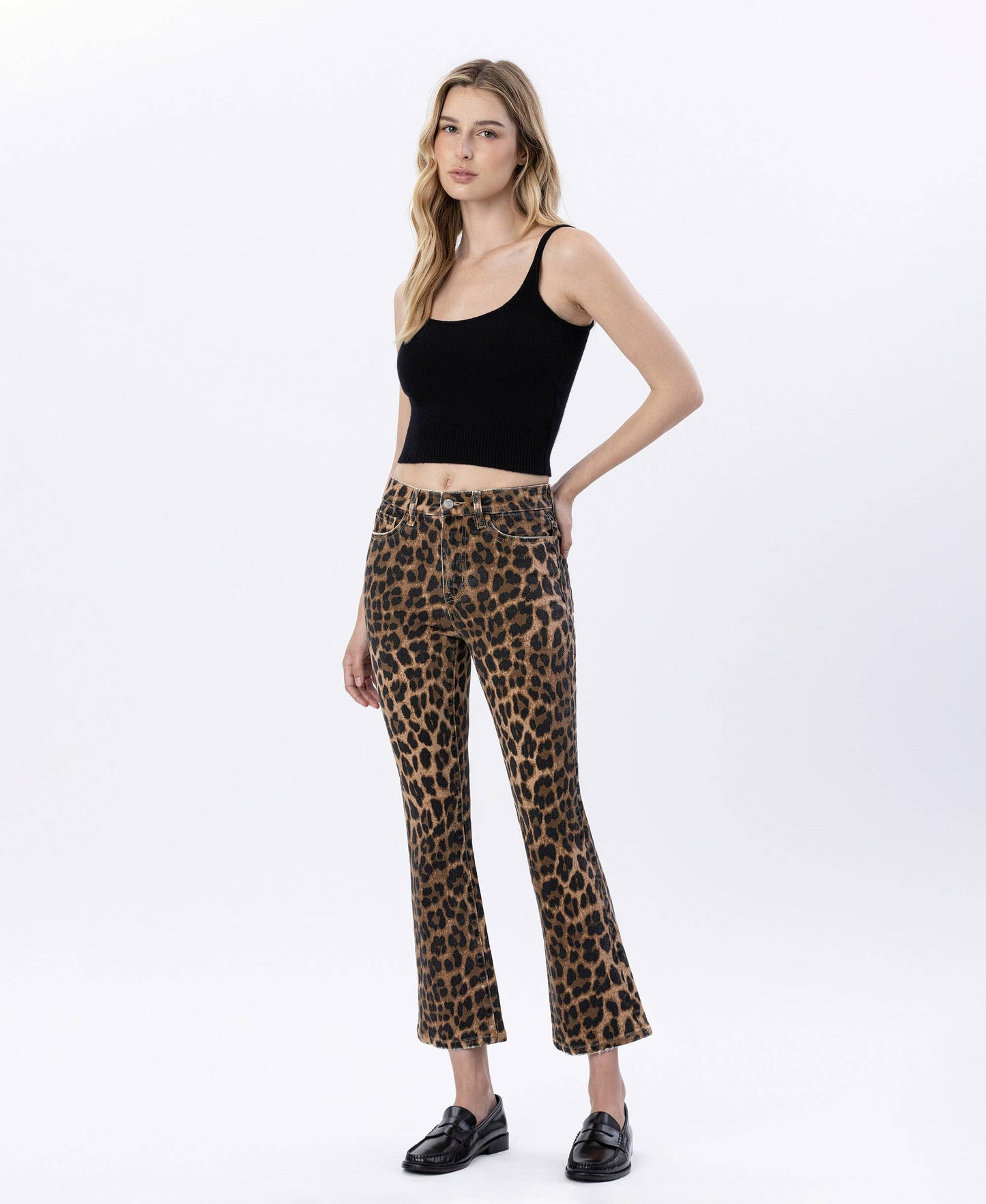 High Rise Leopard Kick Flare Jeans by Lovervet