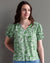 Mila Green Floral Print Short Sleeve V-Neck Blouse