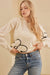 Flower Stitched Loose Fit Sweater in Ivory and Black