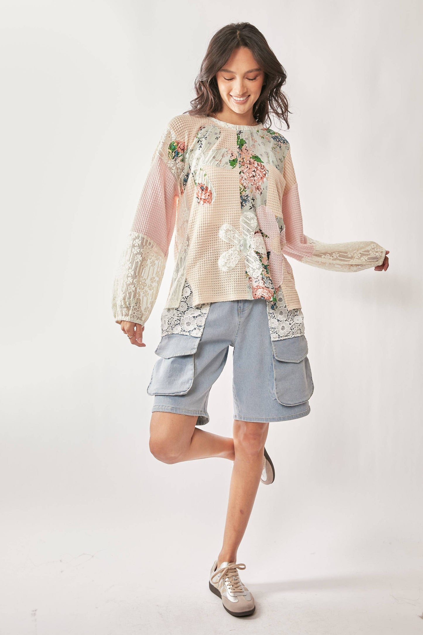 Lace Floral Mix Fabric Long Sleeves
