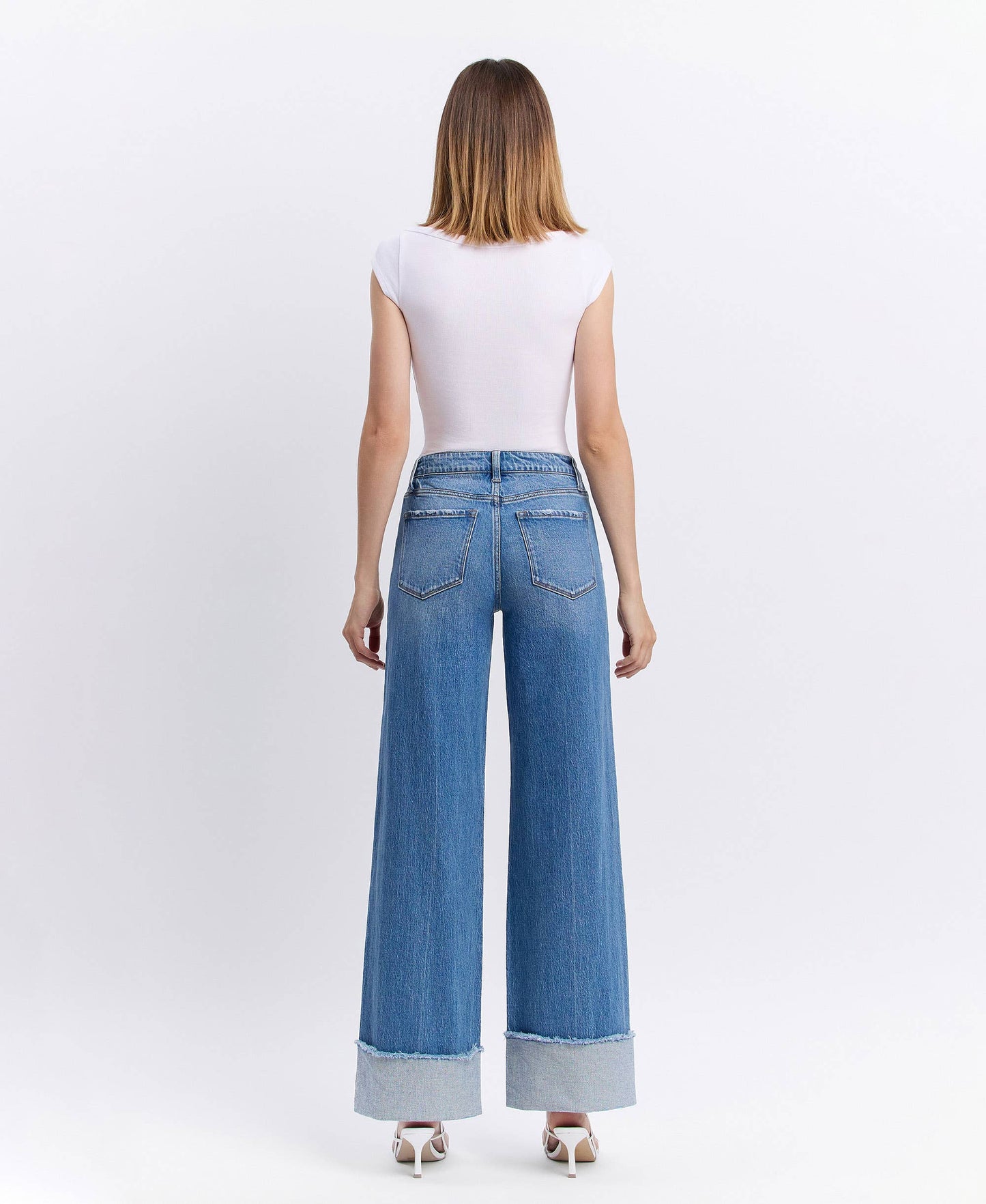 High Rise Cuffed Wide Leg Denim by Vervet with Detailed Seam