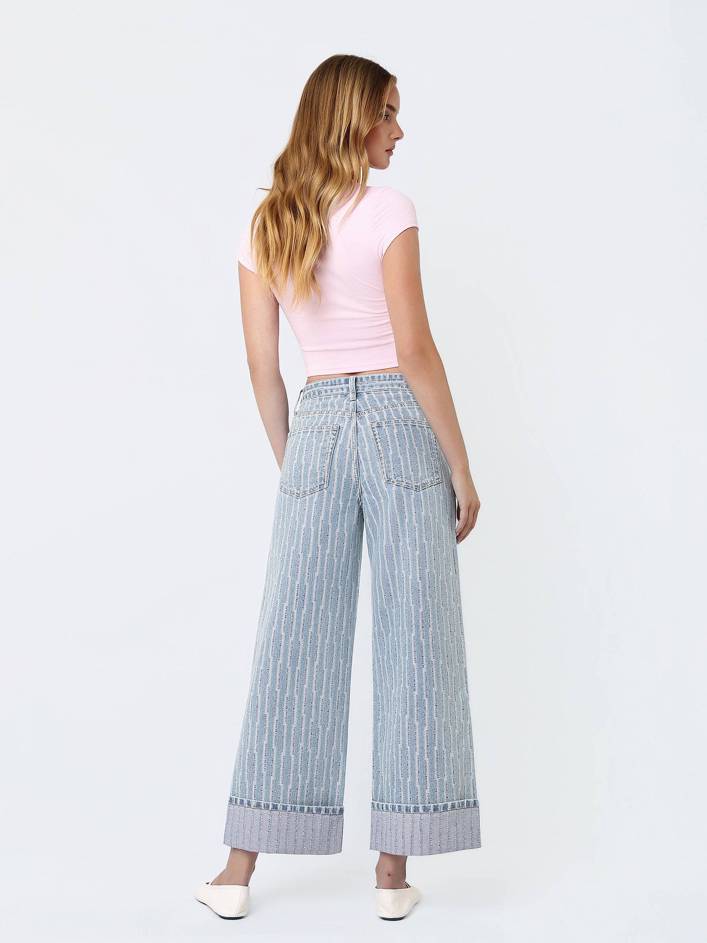 Super High Rise Cuffed Striped Wide Denim by Vervet