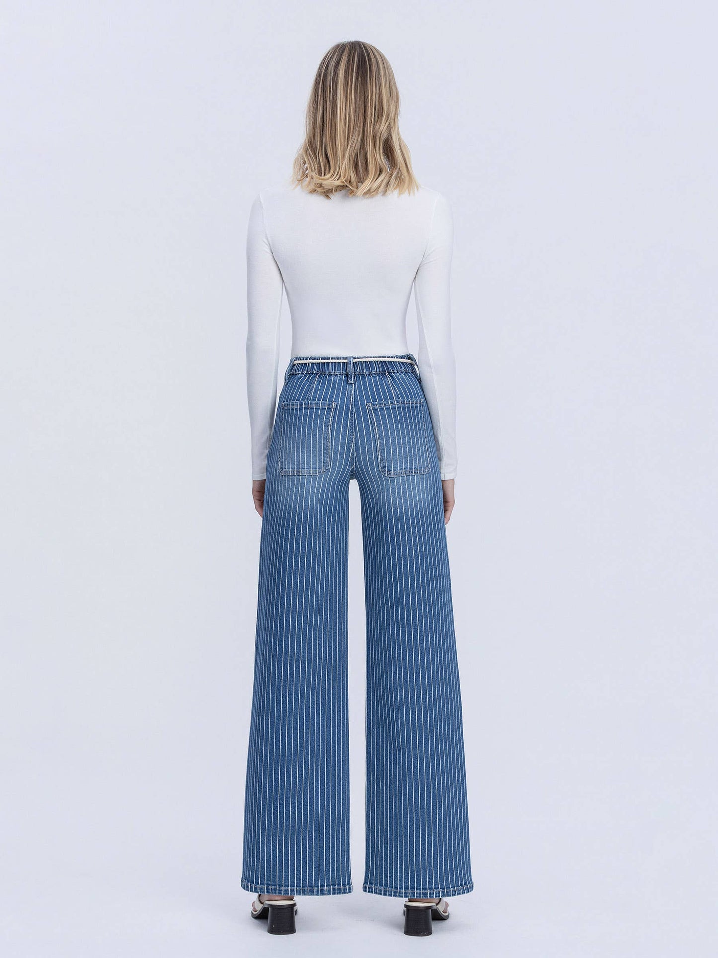High Rise Drawcord Stripe Wide Denim by Lovervet