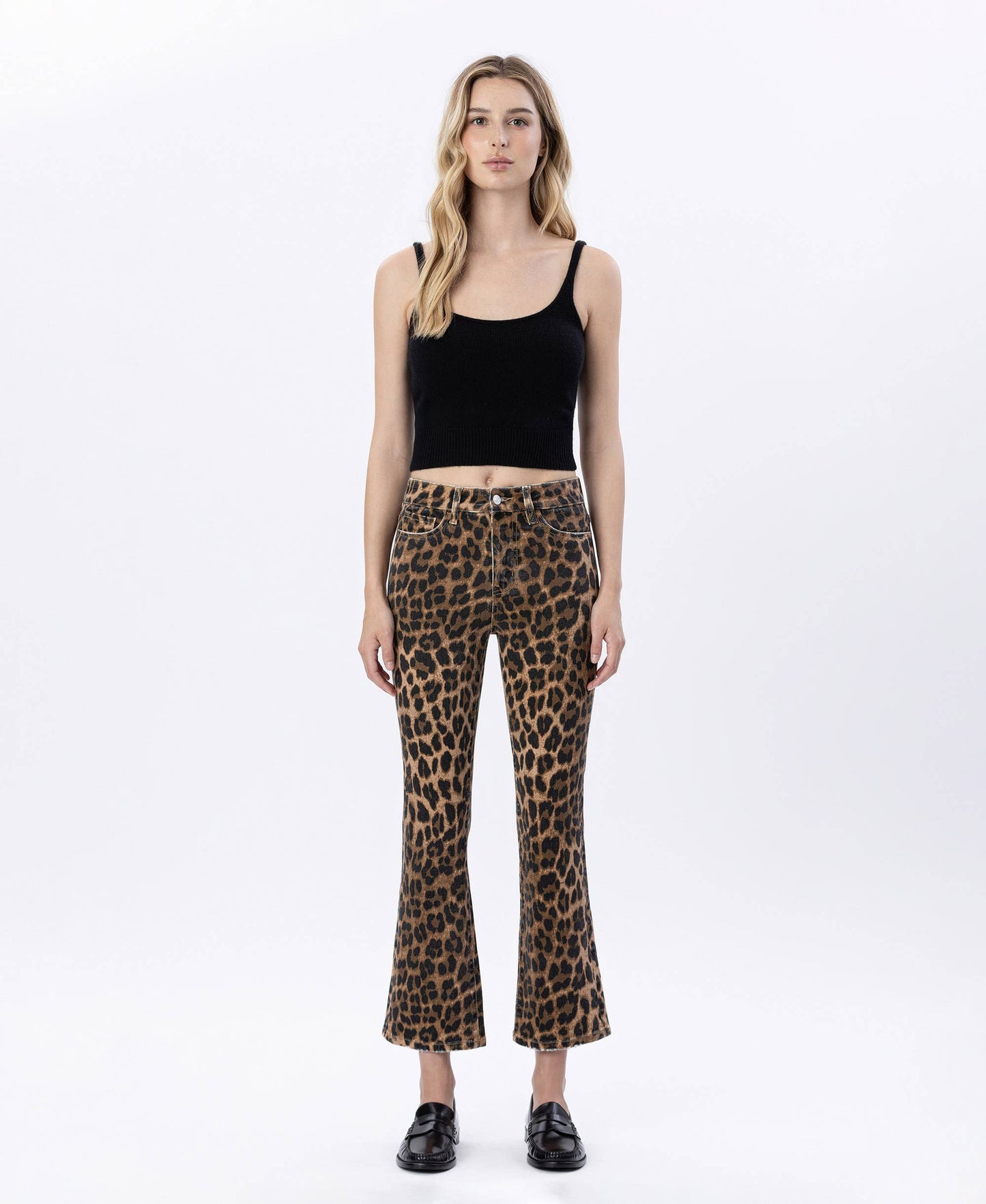 High Rise Leopard Kick Flare Jeans by Lovervet