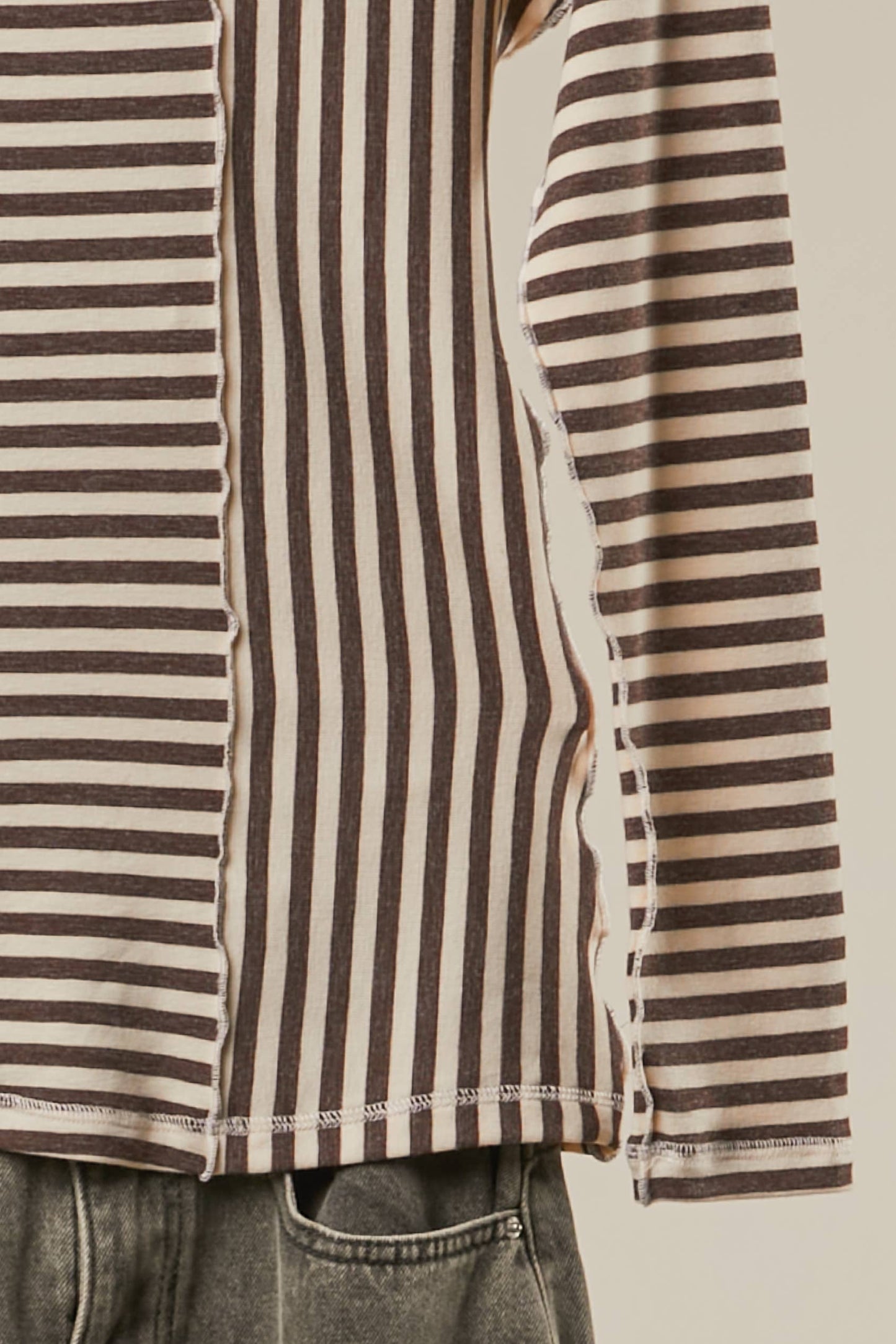 Asymmetrical Stripe Long Sleev Pullover in Brown