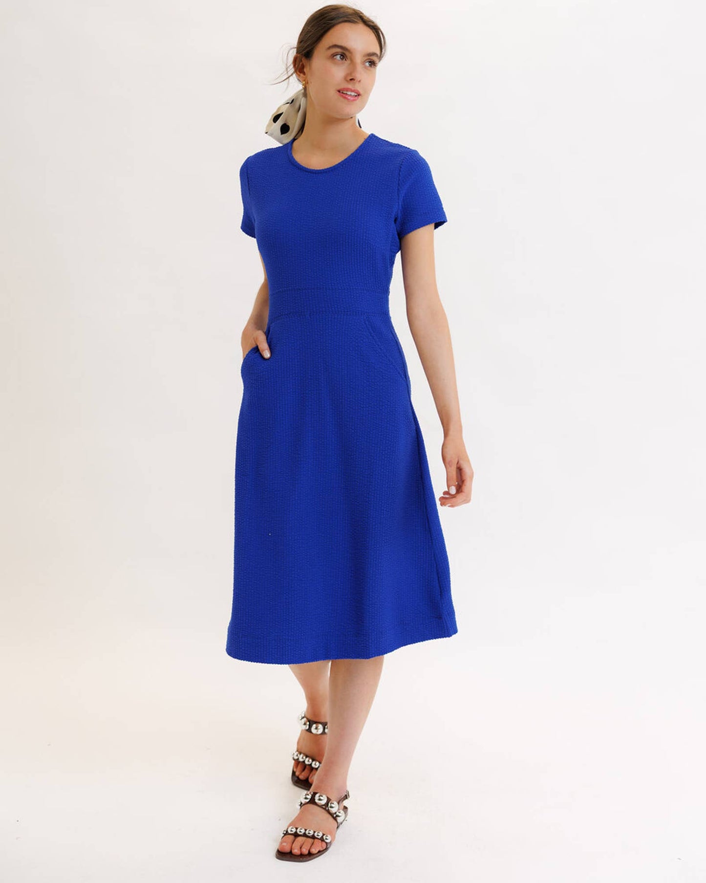 Say Oui! Royal Blue Short Sleeve Ribbed Knit Midi Dress