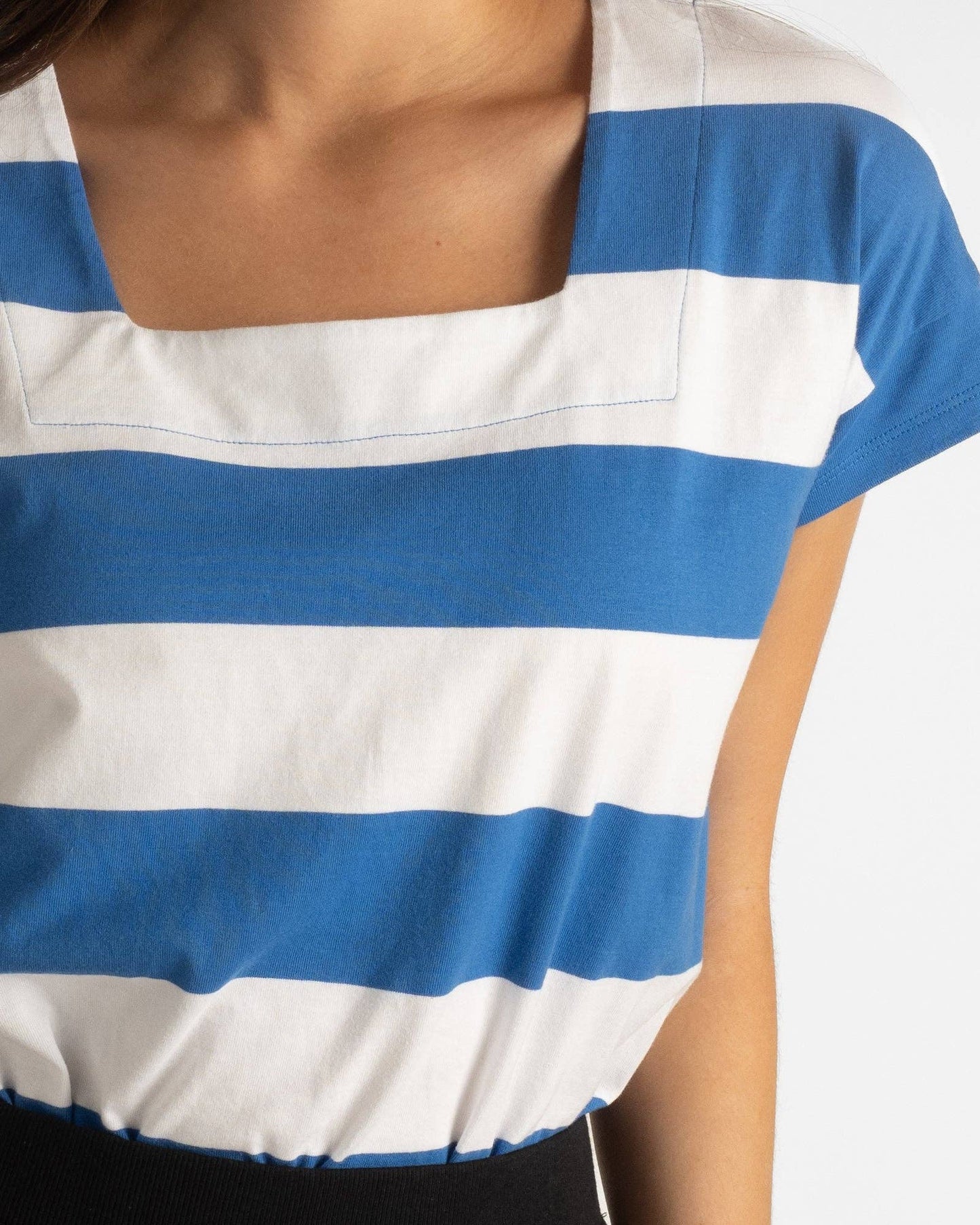 All Angles Square Neck Striped Tee in Bright Blue