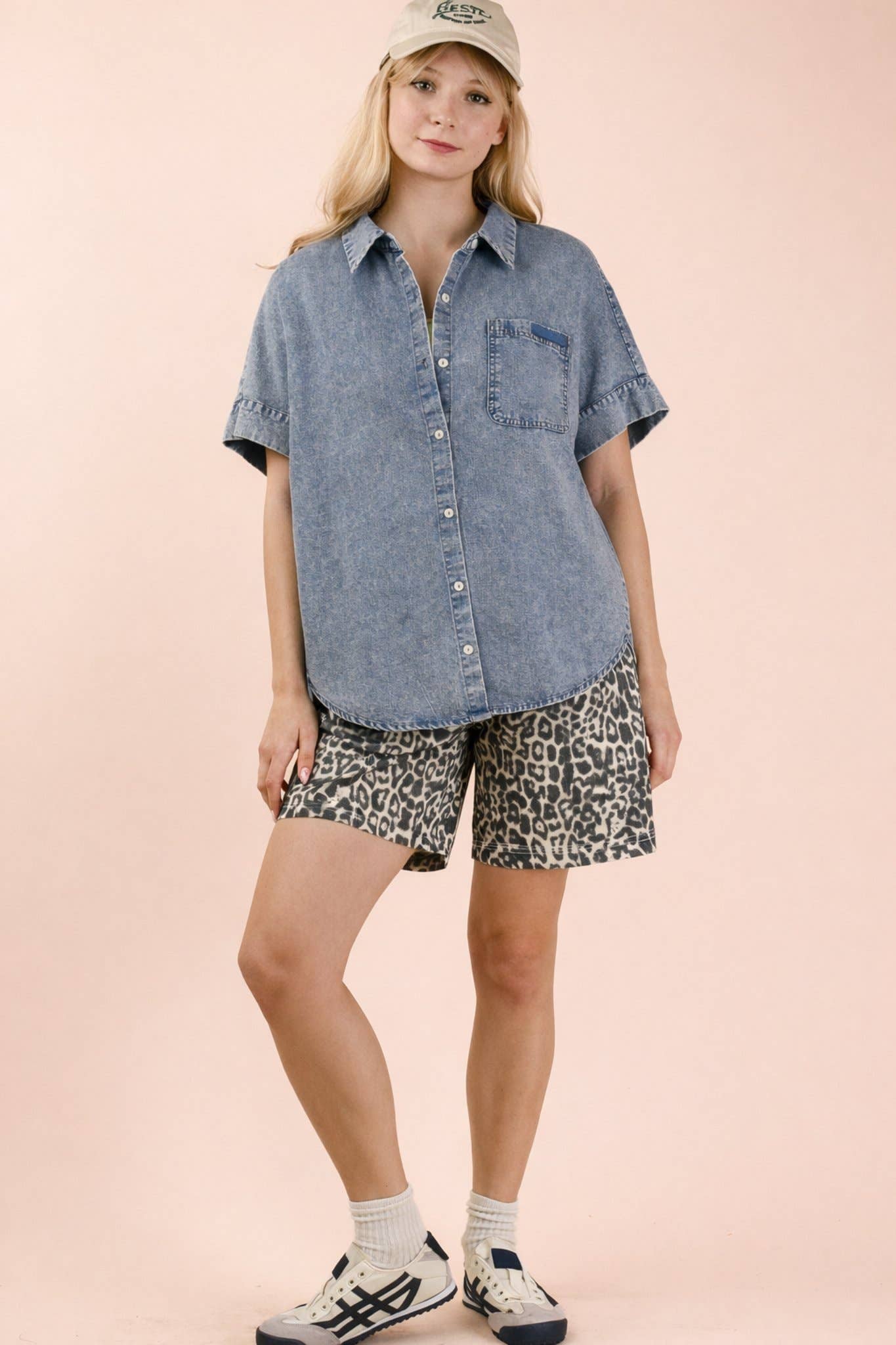 Mineral Washed Chambray Oversized Shirt Top in Indigo