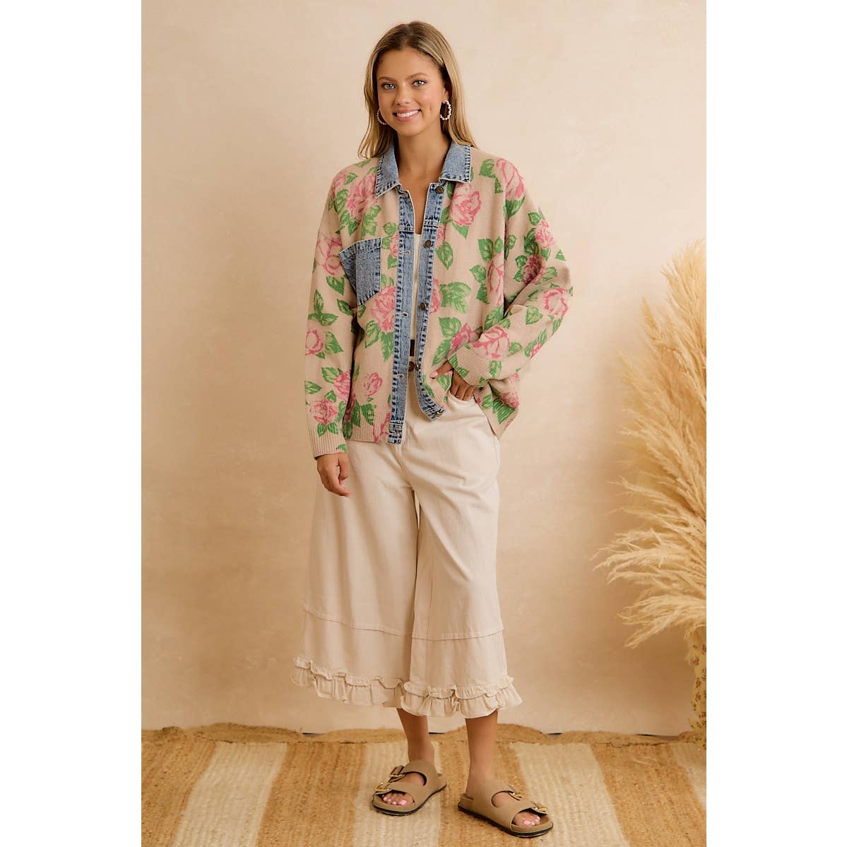 Floral Knit Denim Combo Shacket