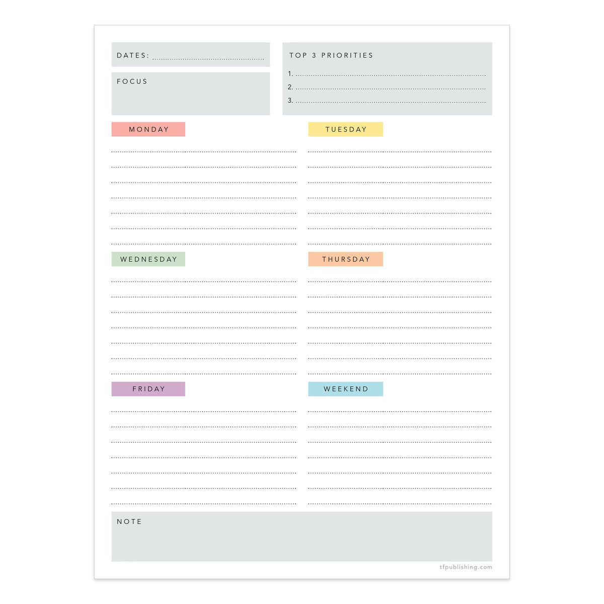 Simply Weekly Color Coded Task Pad – Grey House Goods
