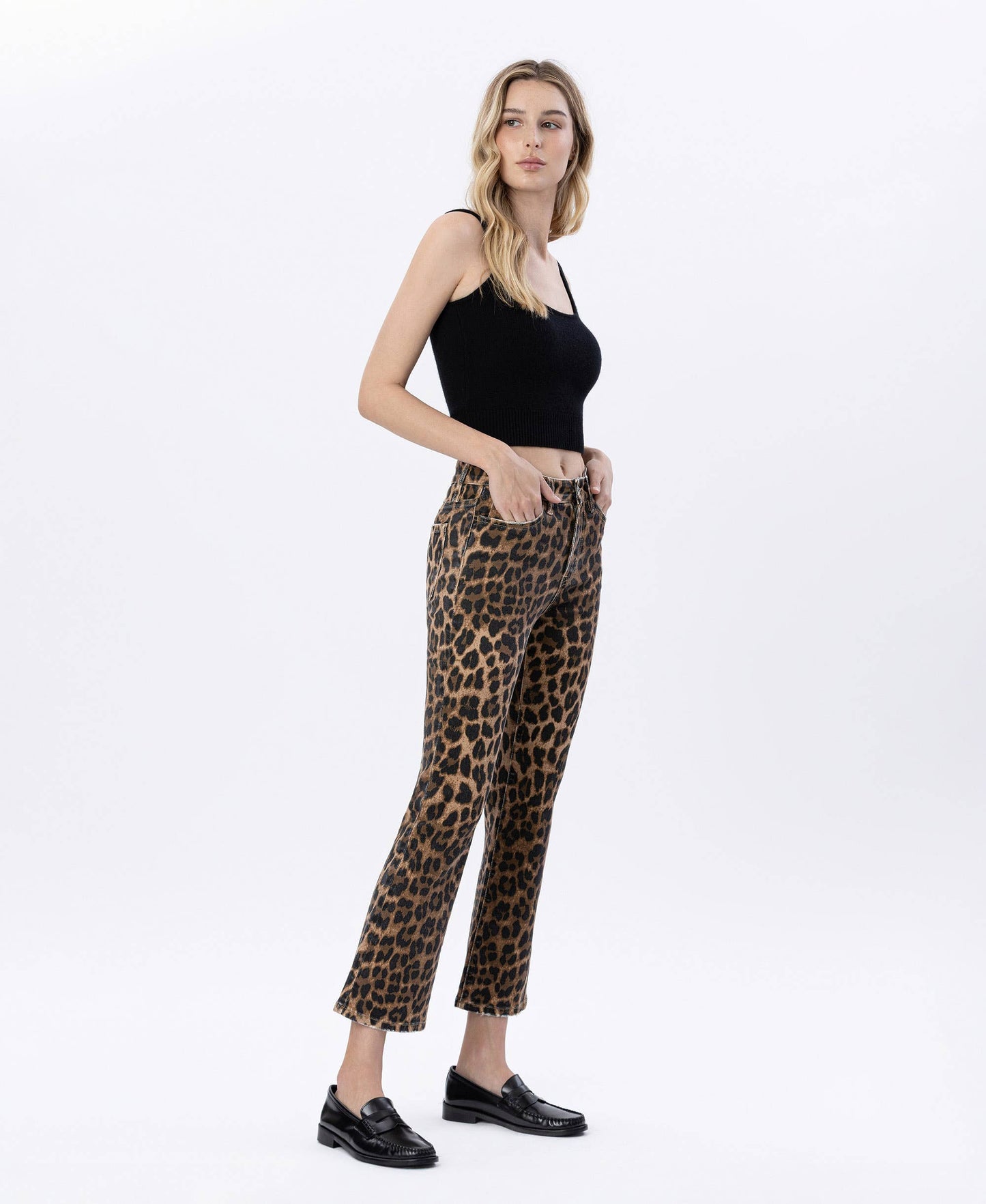 High Rise Leopard Kick Flare Jeans by Lovervet