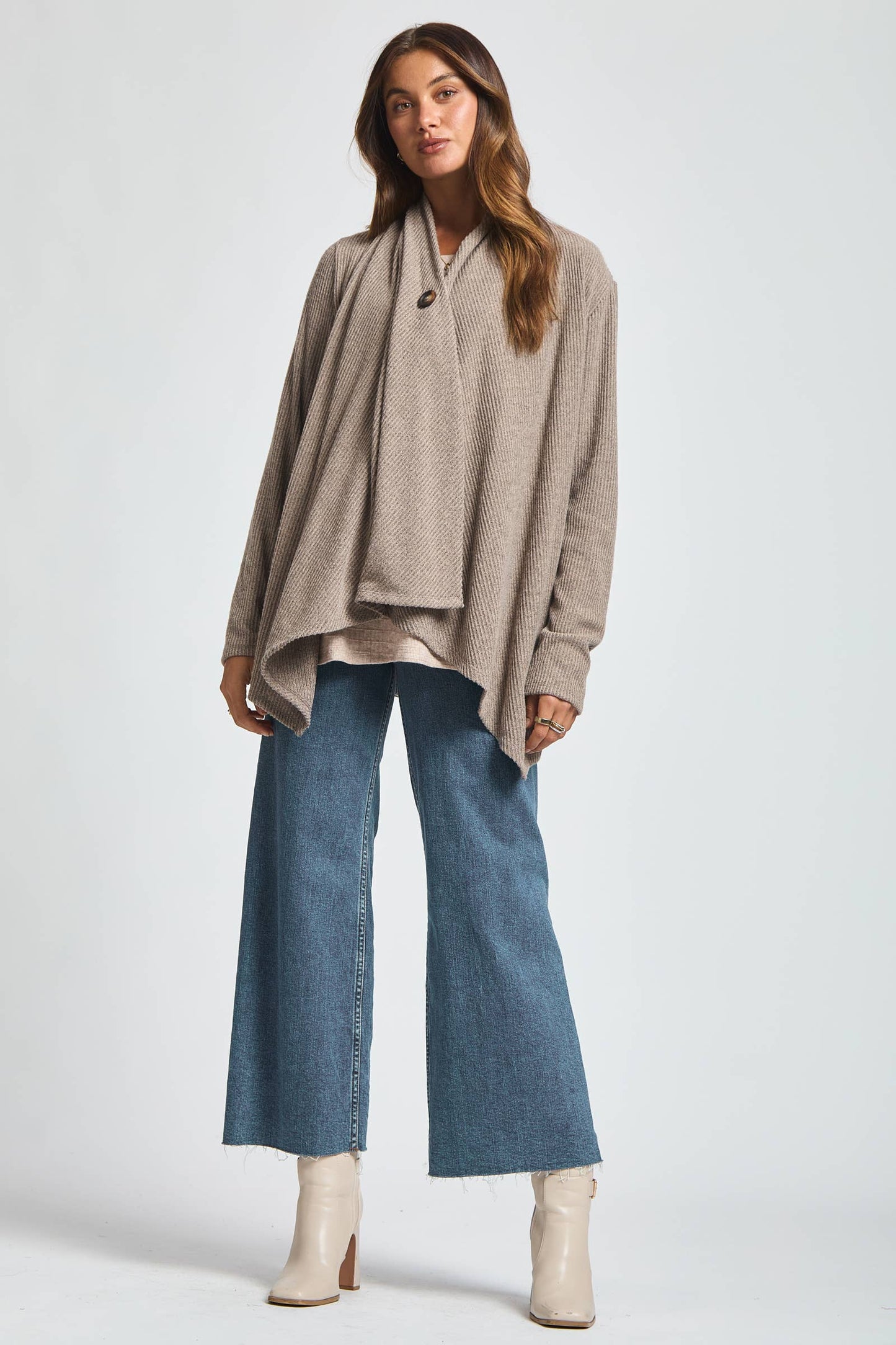 Wrap Top w/ Button Front in Light Coco