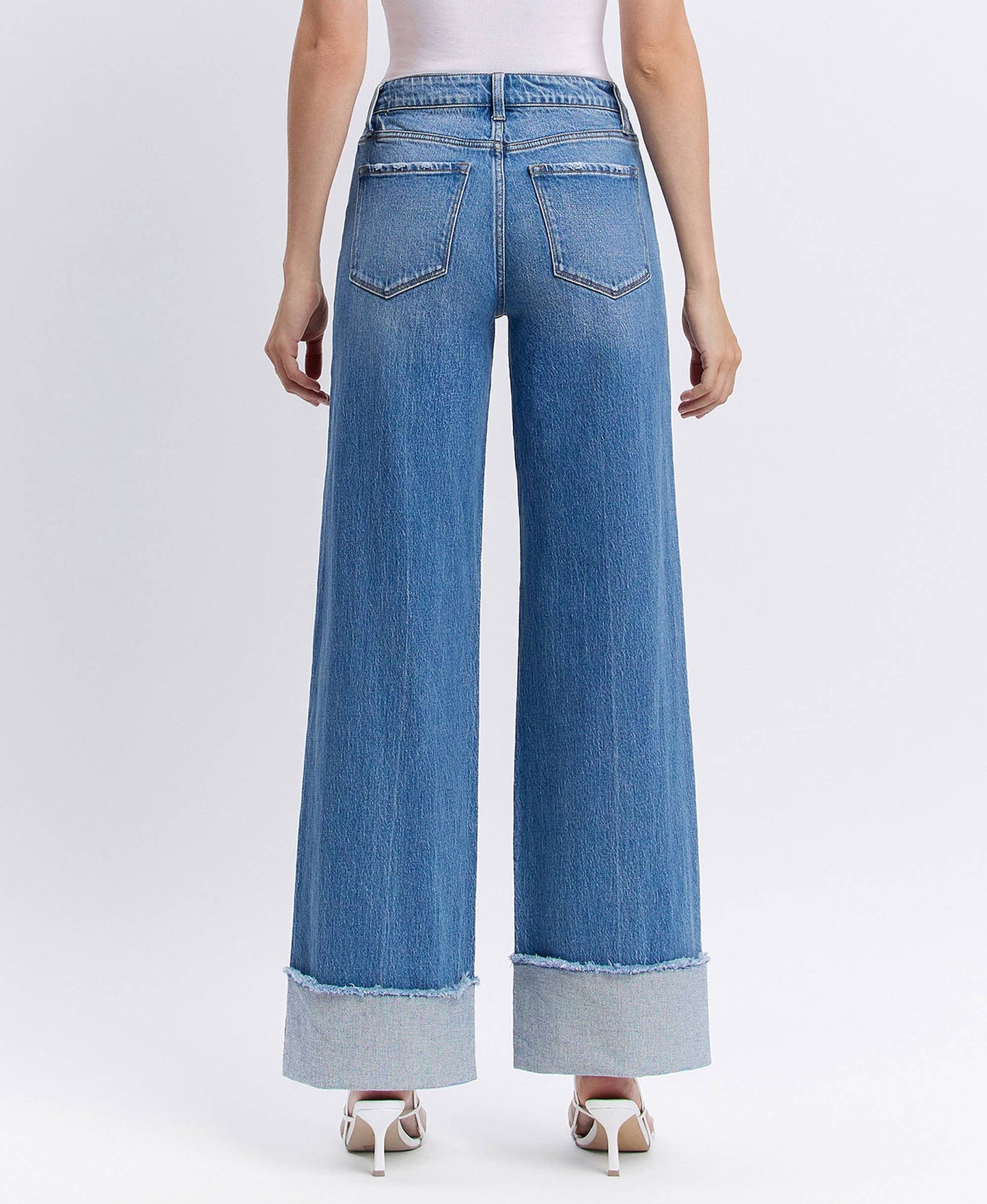 High Rise Cuffed Wide Leg Denim by Vervet with Detailed Seam