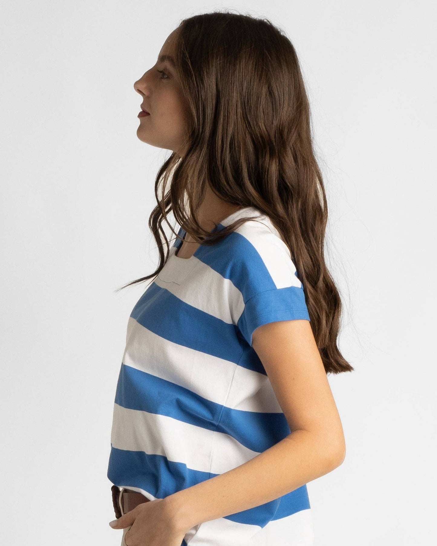All Angles Square Neck Striped Tee in Bright Blue