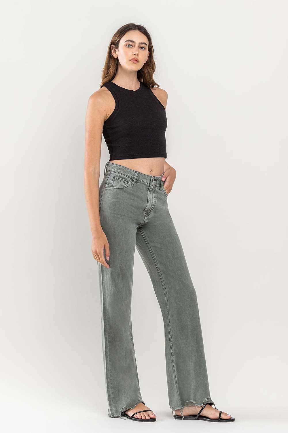 90'S Vintage Super High Rise Flare Jean in Thyme by Vervet