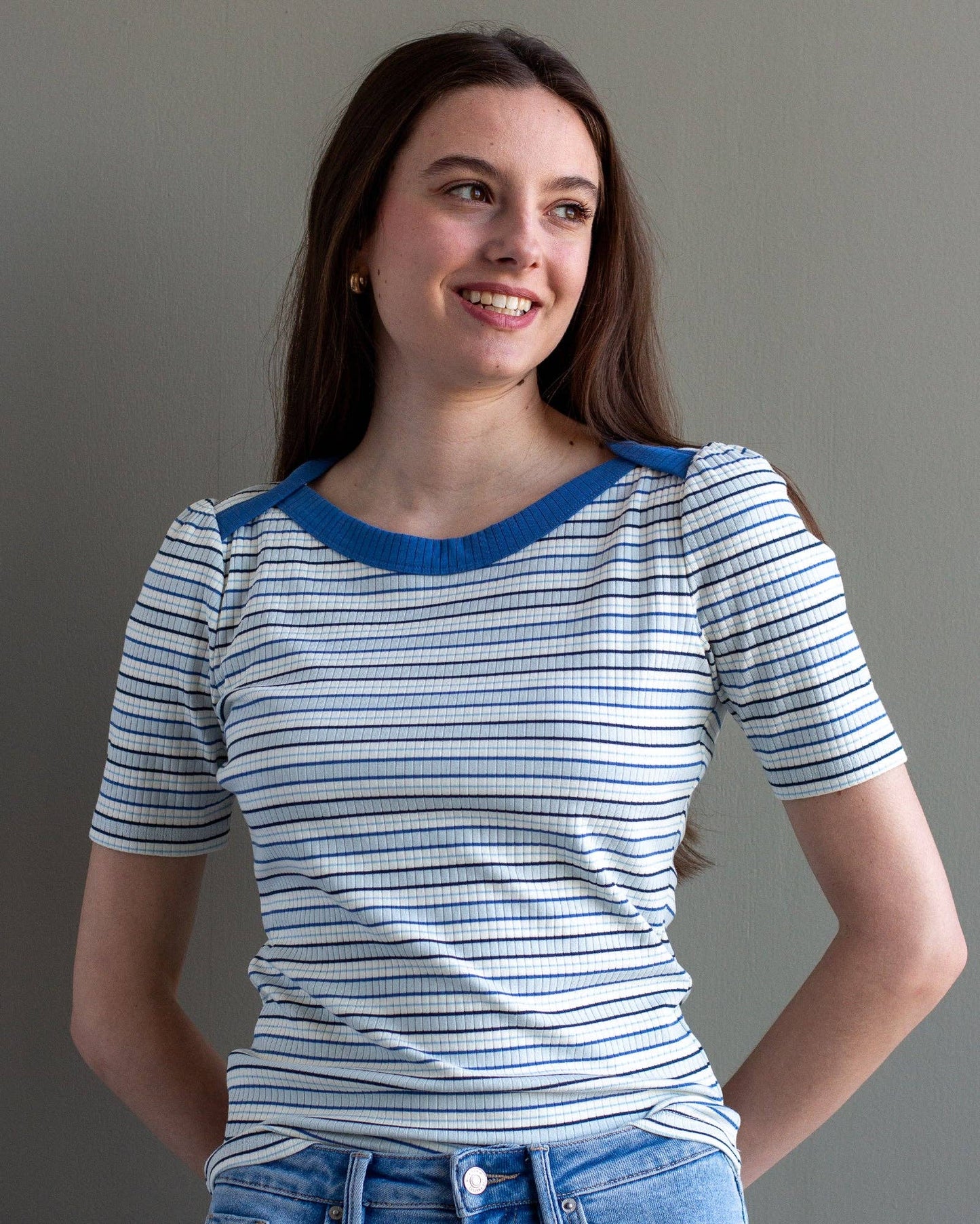 Yacht Club Blue Striped Knit Top