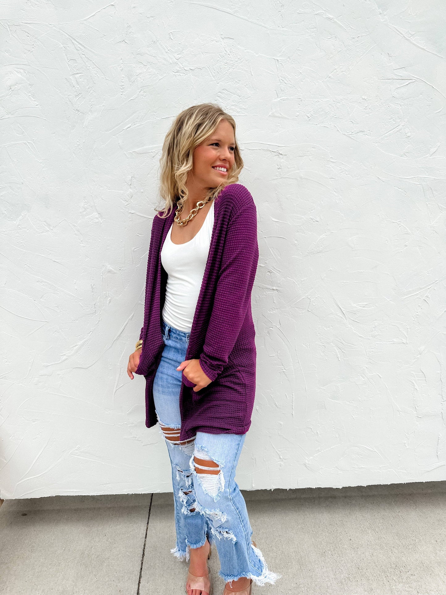 Lola Cardigan in Dusty Pink & Purple