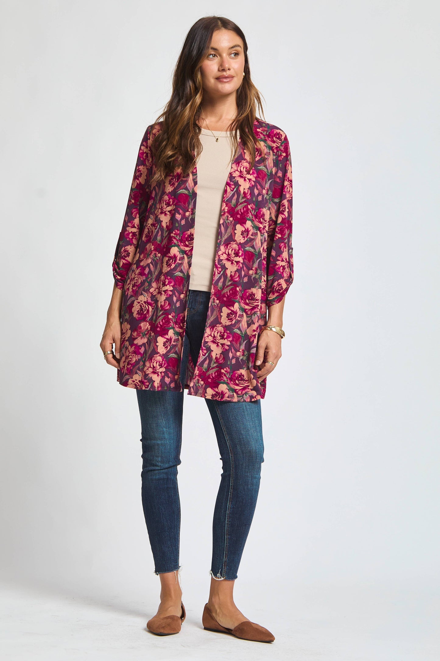 Floral Print Lizzy Cardigan in Wine