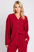 Crimson Red Rib Knit Button Up Top