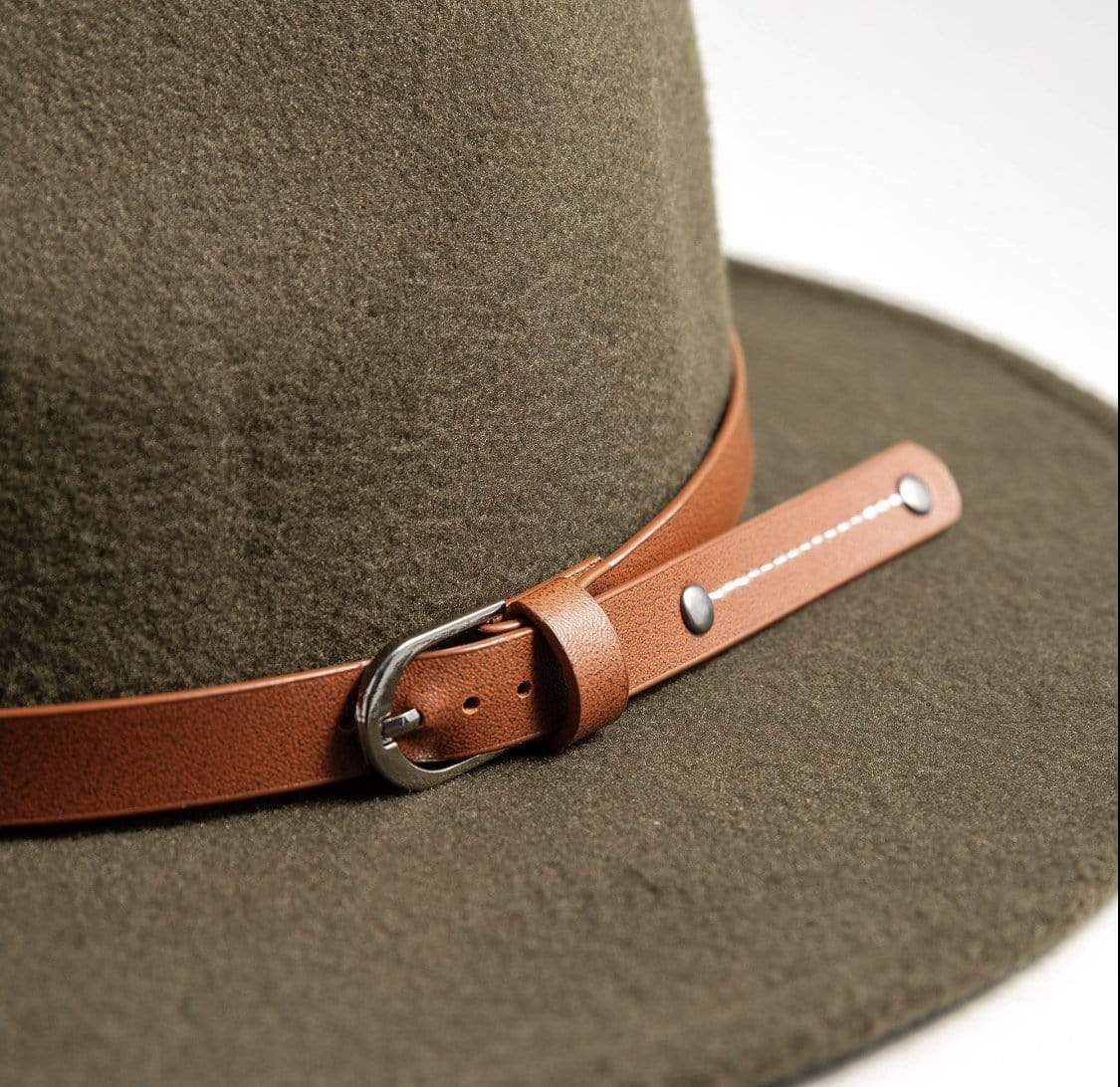 Avenue Zoe Boho Faux Wool Felt Panama Hat with leather Strap